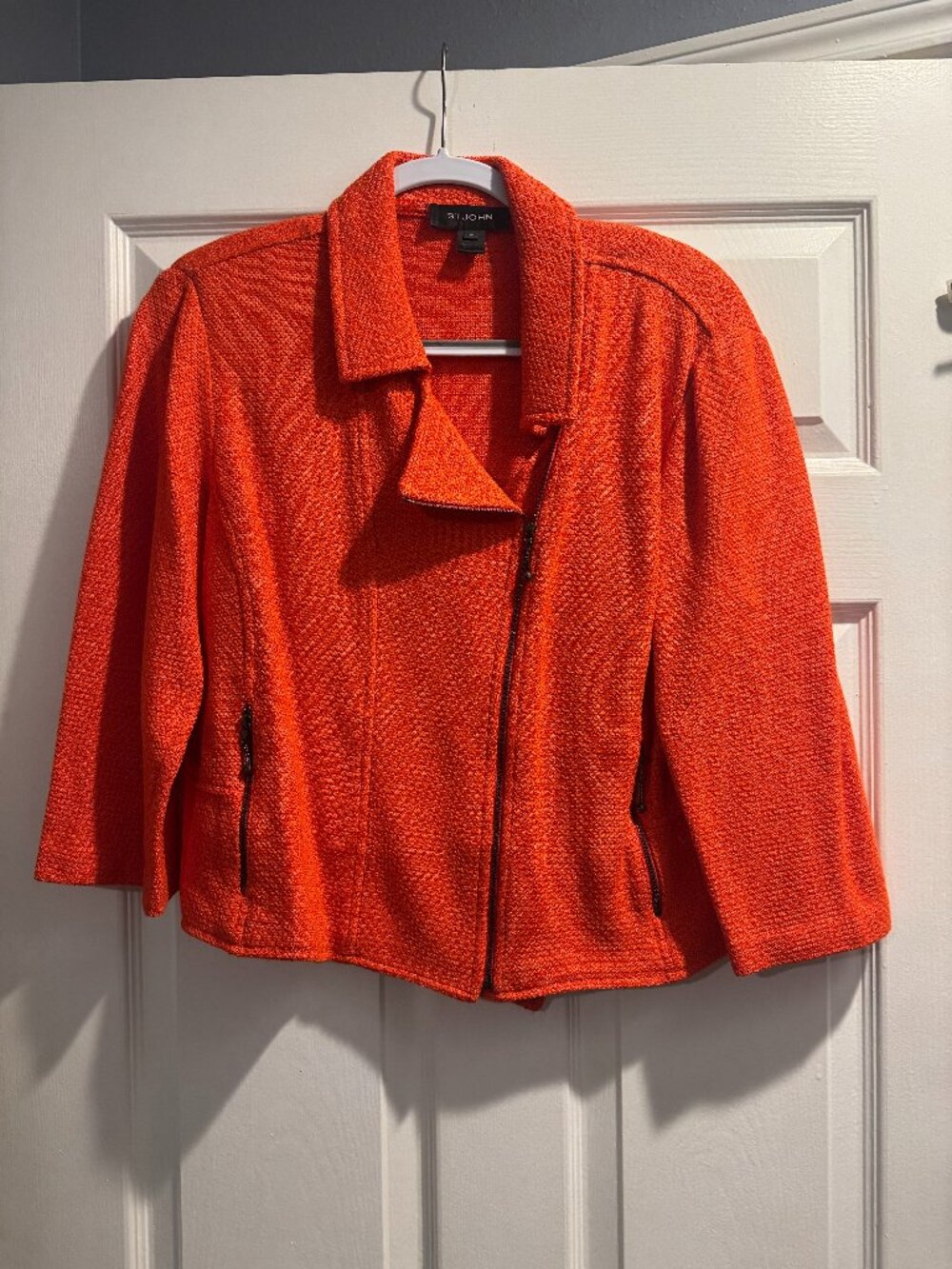 St. John textured knit orange moto jacket - size 16